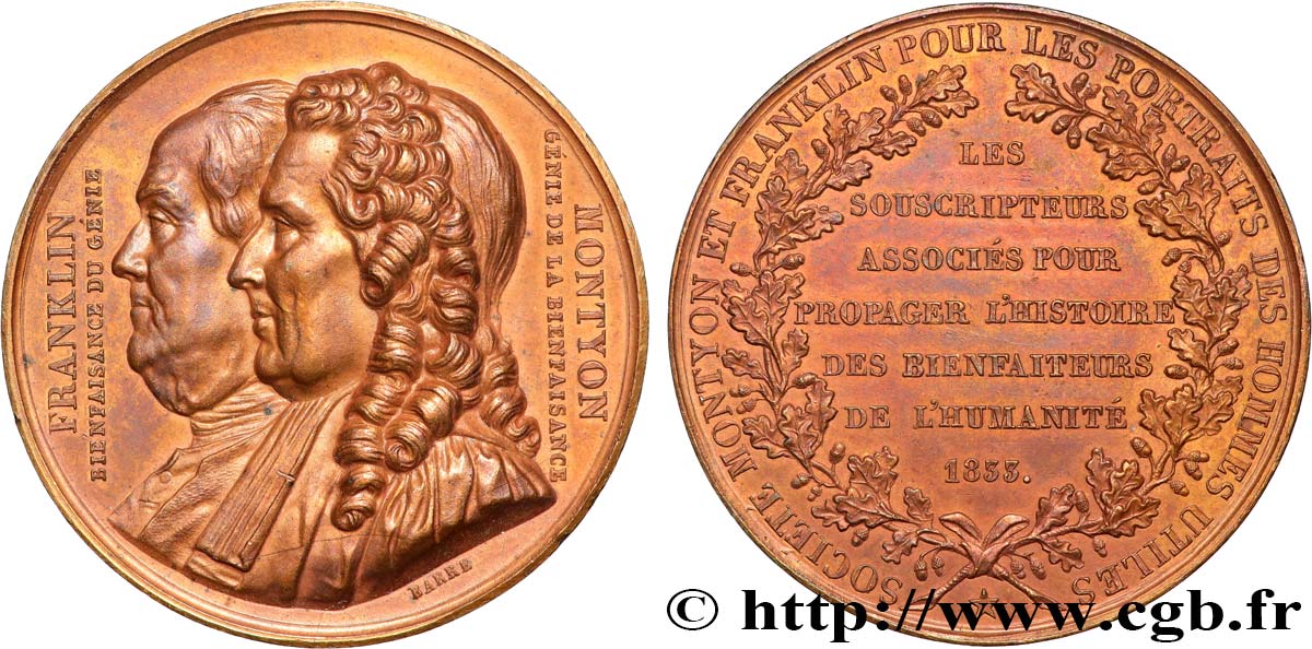 LUDWIG PHILIPP I Médaille, Société Montyon et Franklin pour les portraits des hommes utiles fVZ