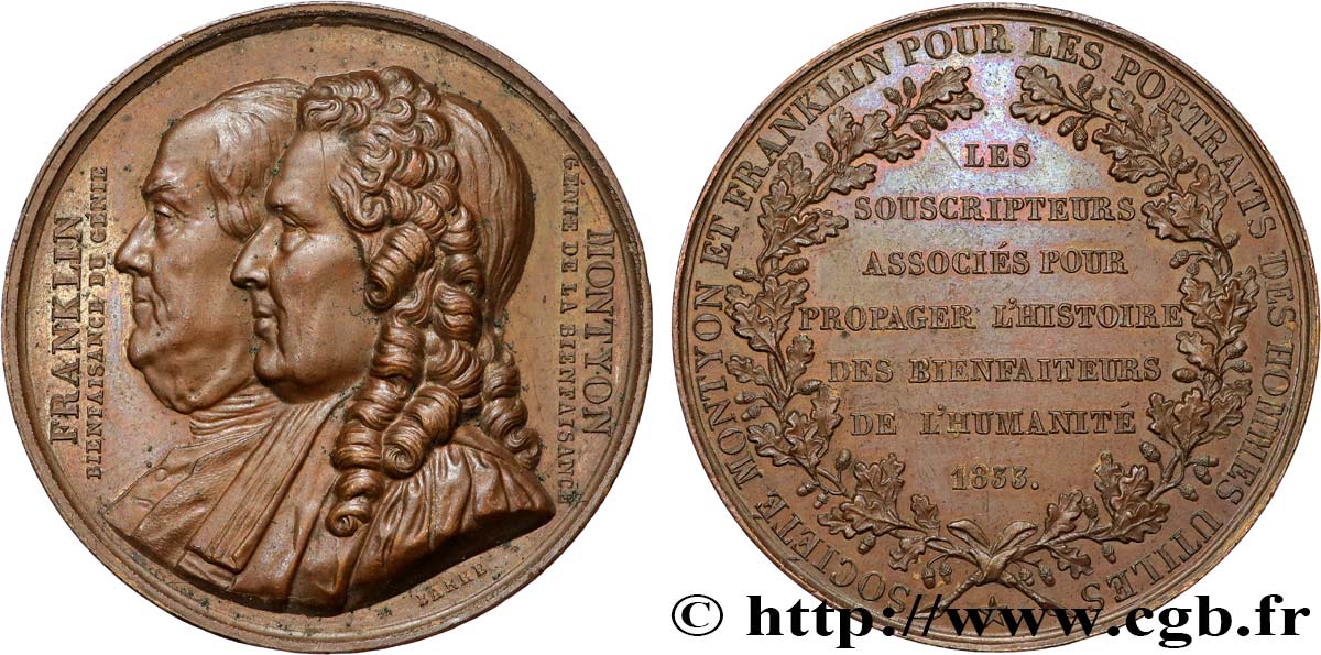 LOUIS-PHILIPPE I Médaille, Société Montyon et Franklin pour les portraits des hommes utiles AU