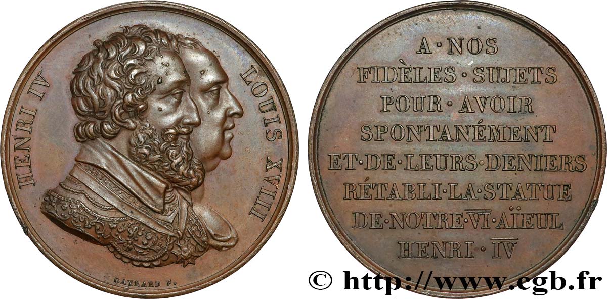 LUDWIG XVIII Médaille, Rétablissement de la statue de Henri IV le 28 octobre 1817 VZ