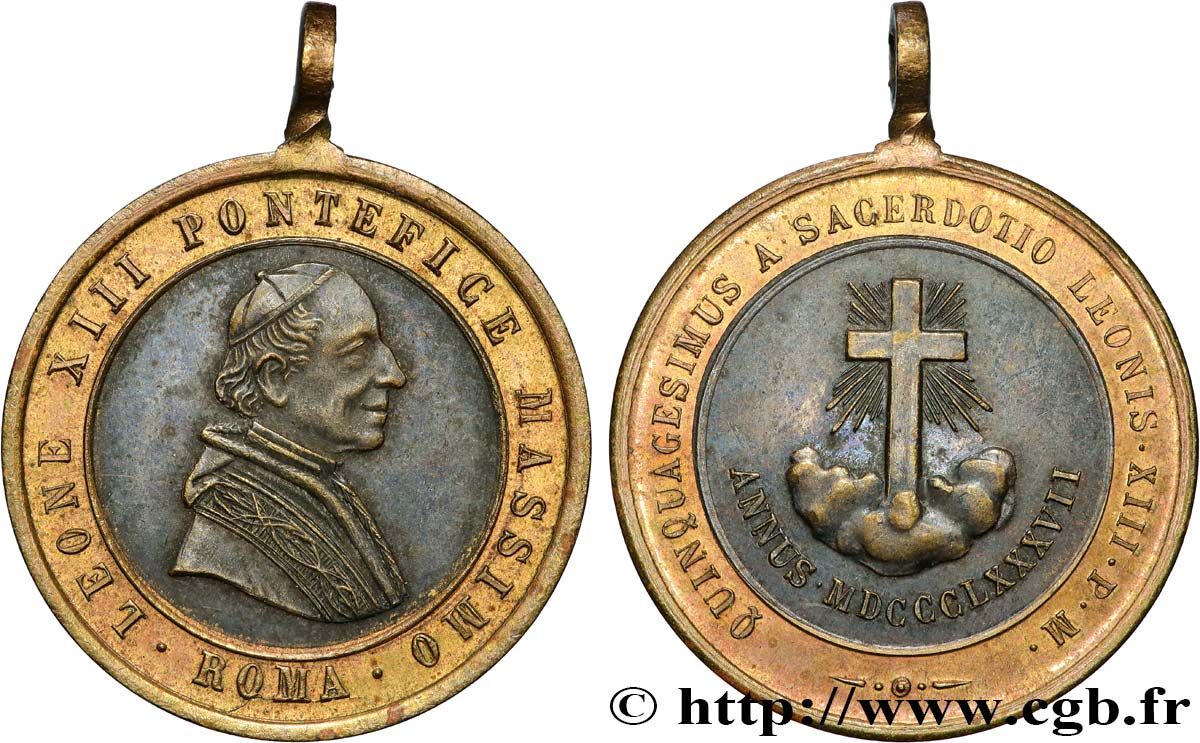 ITALIE - ÉTATS DU PAPE - LÉON XIII (Vincenzo Gioacchino Pecci) Médaille, Cinquantenaire du pape Léon XIII TTB+