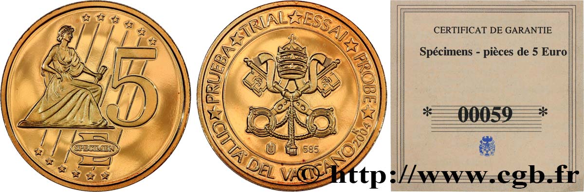 EUROPE Médaille, Specimen 5 €uro, Vatican SPL