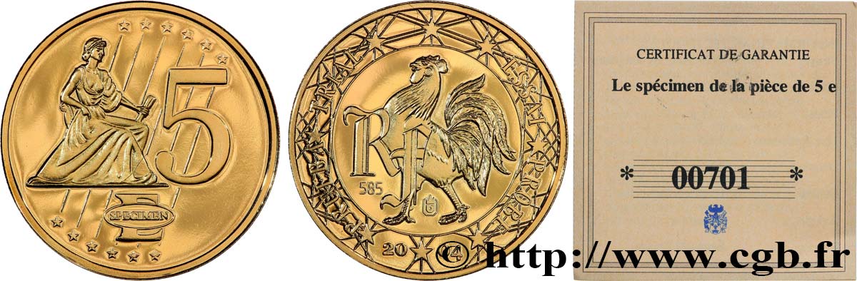 EUROPA Médaille, Specimen 5 €uro, France fST