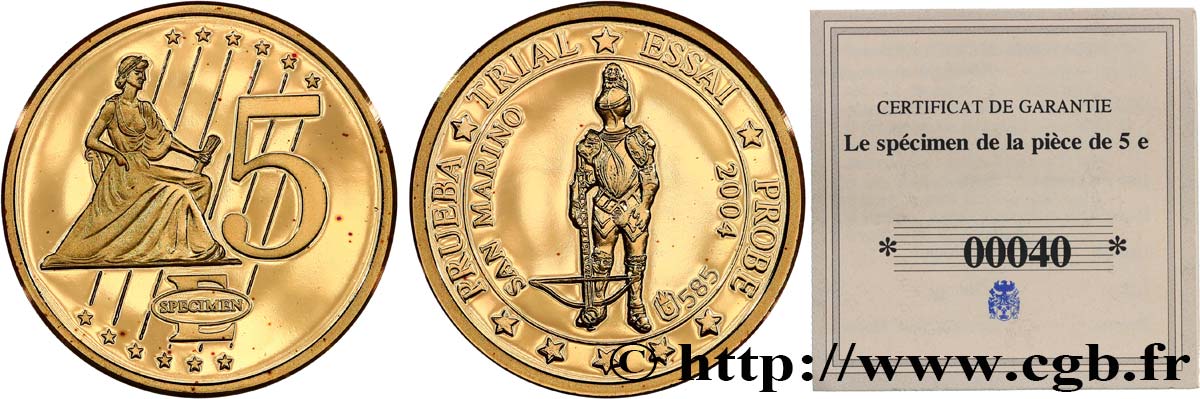 EUROPA Médaille, Specimen 5 €uro, Saint Marin fST