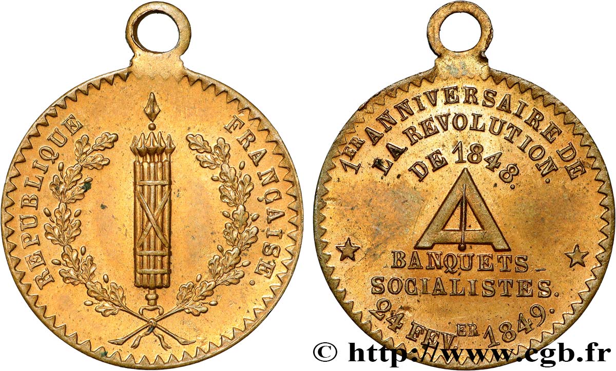 DEUXIÈME RÉPUBLIQUE Médaille, Premier anniversaire de la république SUP