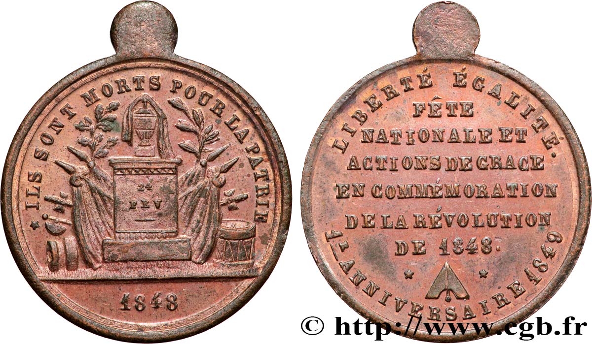DEUXIÈME RÉPUBLIQUE Médaille, Premier anniversaire de la révolution de 1848 SUP