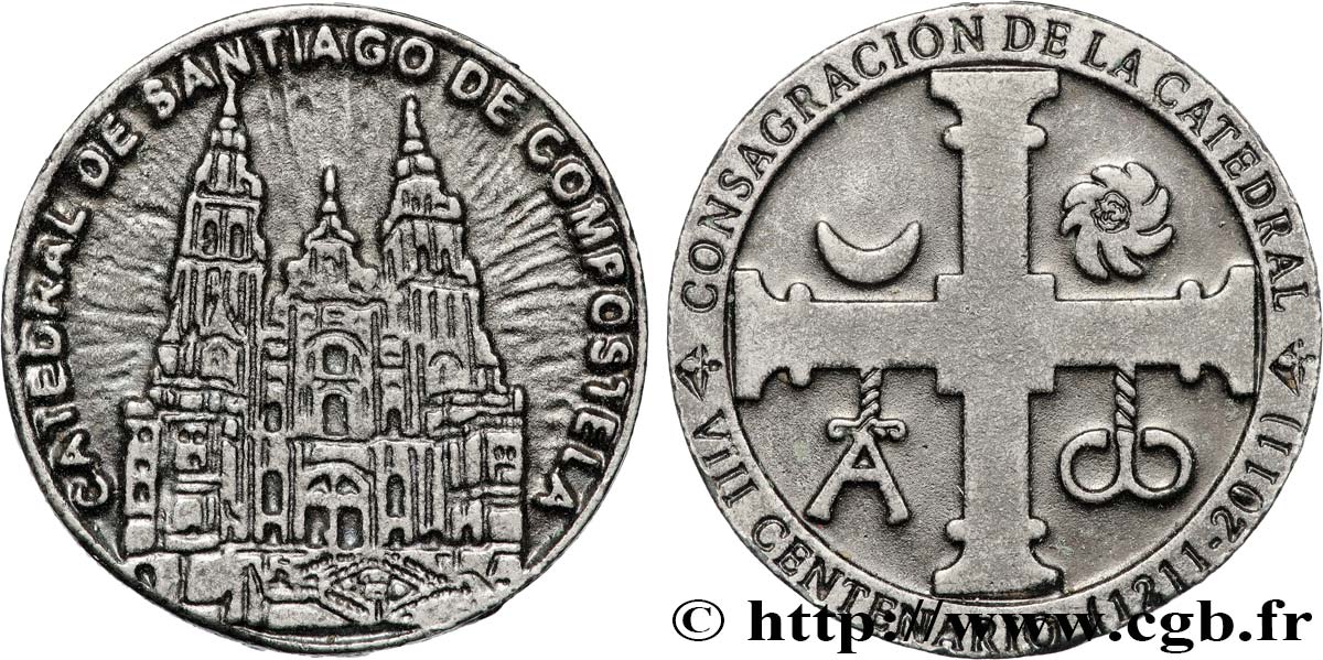 PORTUGAL Médaille, 8e centenaire de consécration de la Cathédrale de Saint-Jacques-de-Compostelle XF