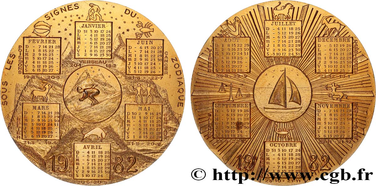 QUINTA REPUBLICA FRANCESA Médaille calendrier, Sous les signes du zodiaque EBC