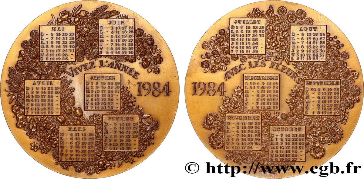 V REPUBLIC Médaille calendrier, Vivez l’année avec les fleurs AU
