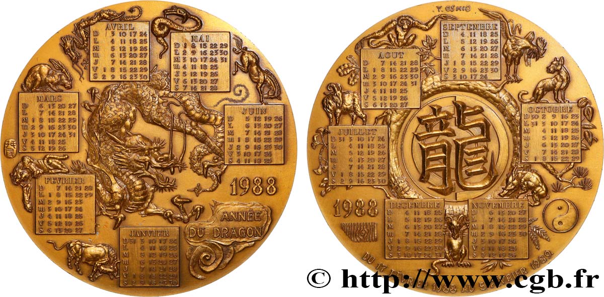FUNFTE FRANZOSISCHE REPUBLIK Médaille calendrier, Année du Dragon fVZ/VZ