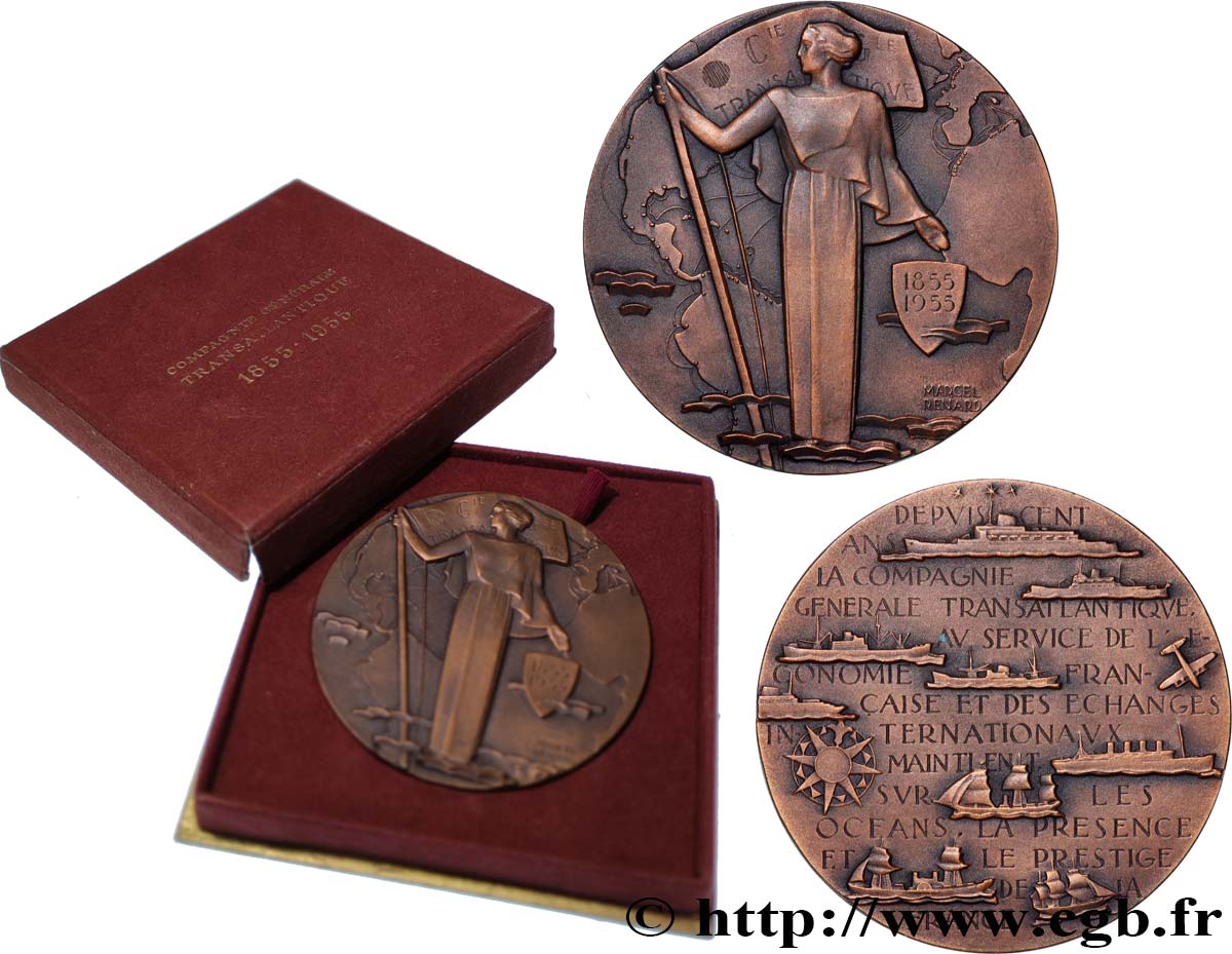QUATRIÈME RÉPUBLIQUE Médaille, Centenaire de la Compagnie Transatlantique SUP