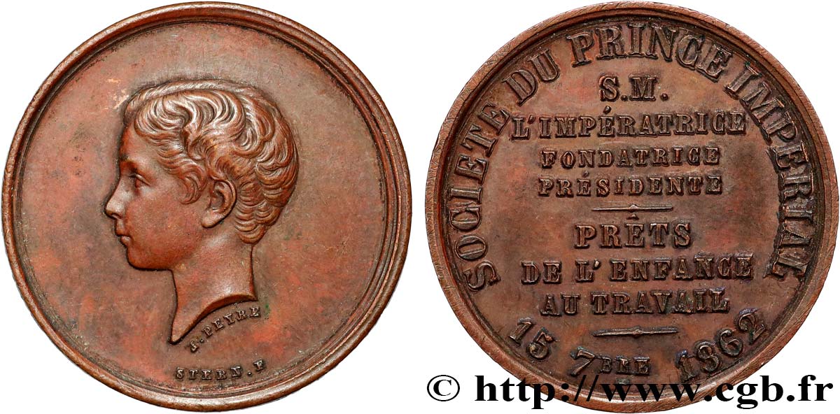 NAPOLÉON IV Médaille, Société du Prince Impérial, prêts de l’enfance au travail AU