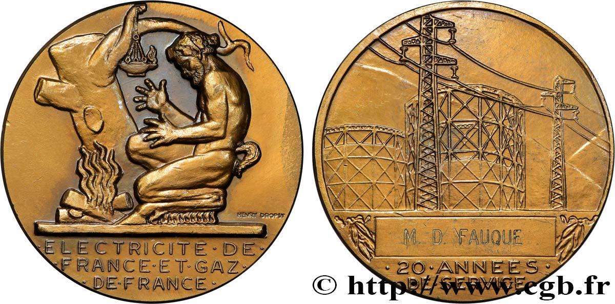 ENTREPRISES, INDUSTRIES ET COMMERCES DIVERS Médaille de mérite EDF / GDF, 20 années TTB+