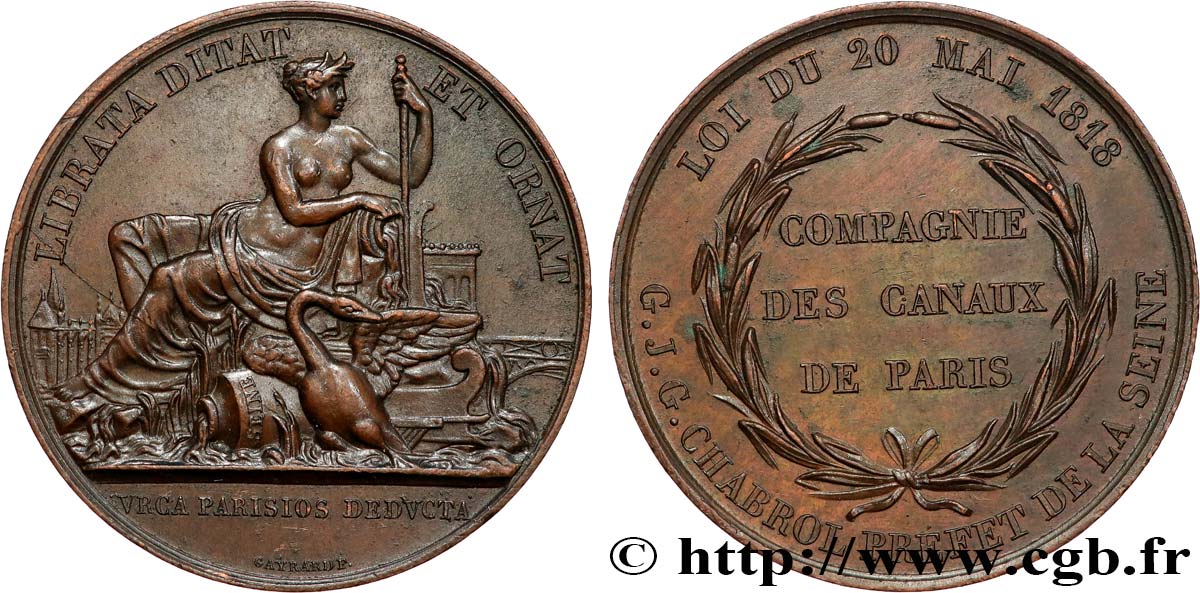 LOUIS XVIII Médaille, Compagnie des Canaux de Paris AU
