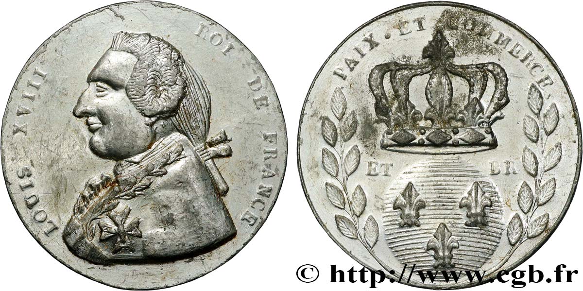 LUIS XVIII Médaille, Paix et commerce MBC+