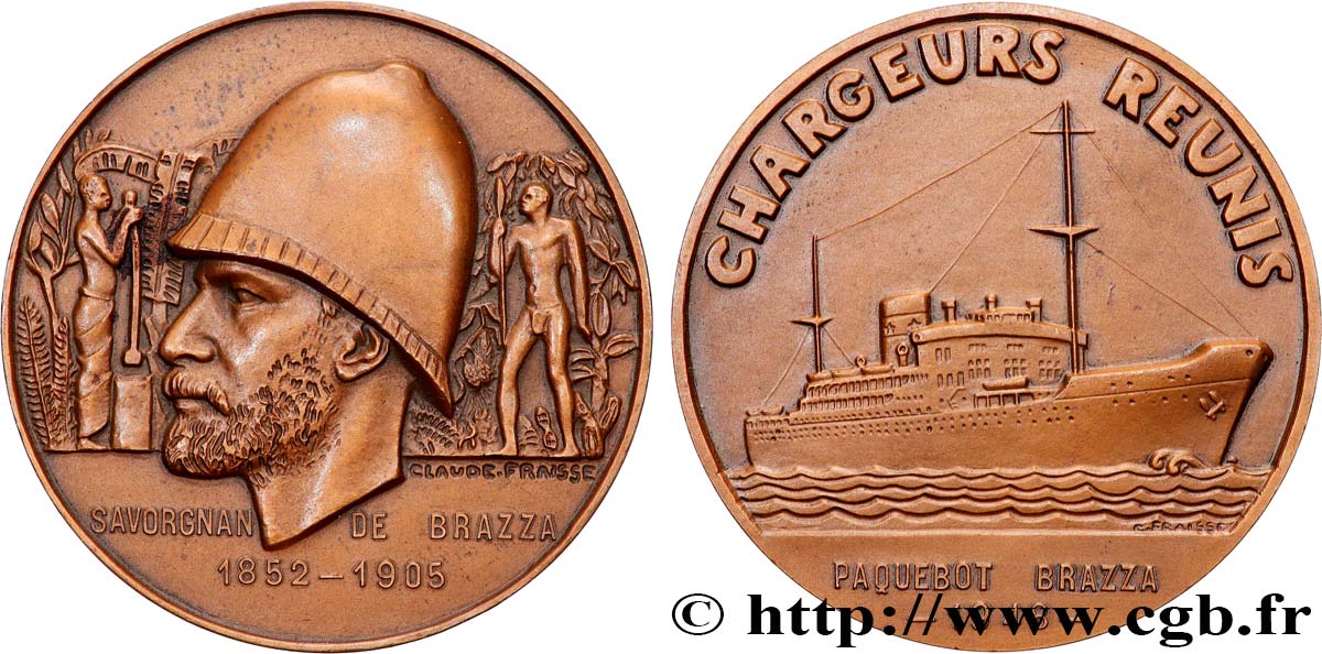 SEA AND NAVY : SHIPS AND BOATS Médaille, Savorgnan de Brazza, Paquebot Brazza AU