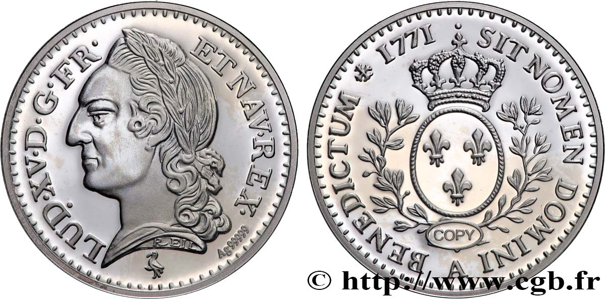 LOUIS XV THE BELOVED Reproduction d’un cinquième d écu aux branches d’olivier, buste lauré Proof set
