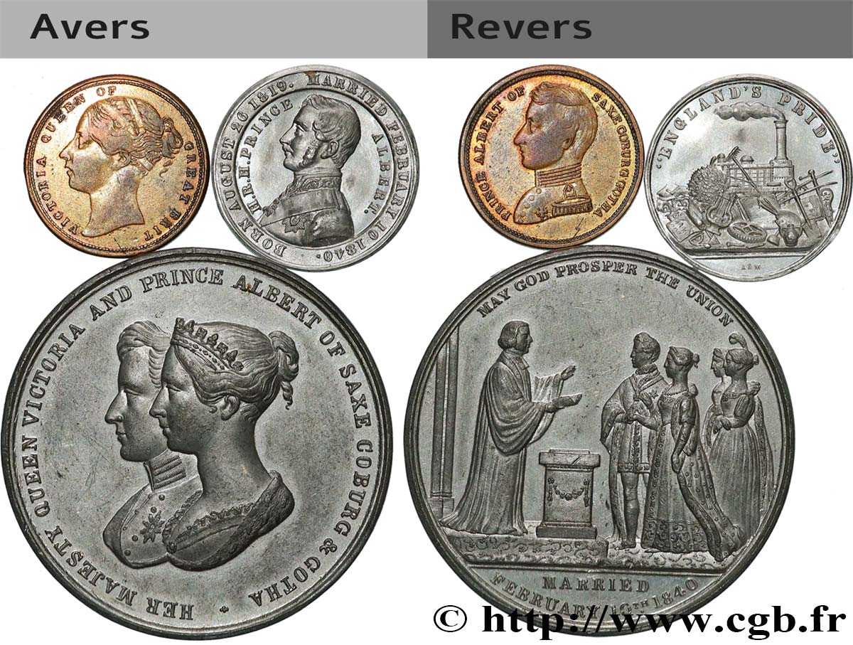 GREAT-BRITAIN - VICTORIA Lot de 3 médailles, Mariage de la Reine d’Angleterre Victoria et du Prince Albert de Saxe XF