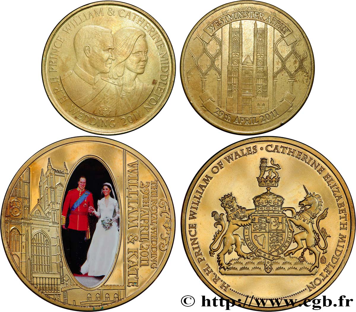 REINO UNIDO Lot de 2 médailles, Mariage du Prince William avec Catherine Elisabeth Middleton MBC+