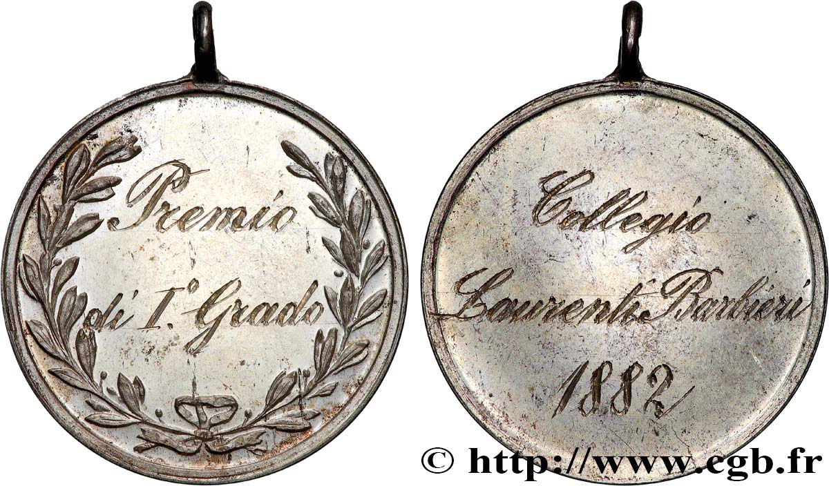 ITALIE Médaille, Premier de classe, Collège Laurenti Barbieri TTB+