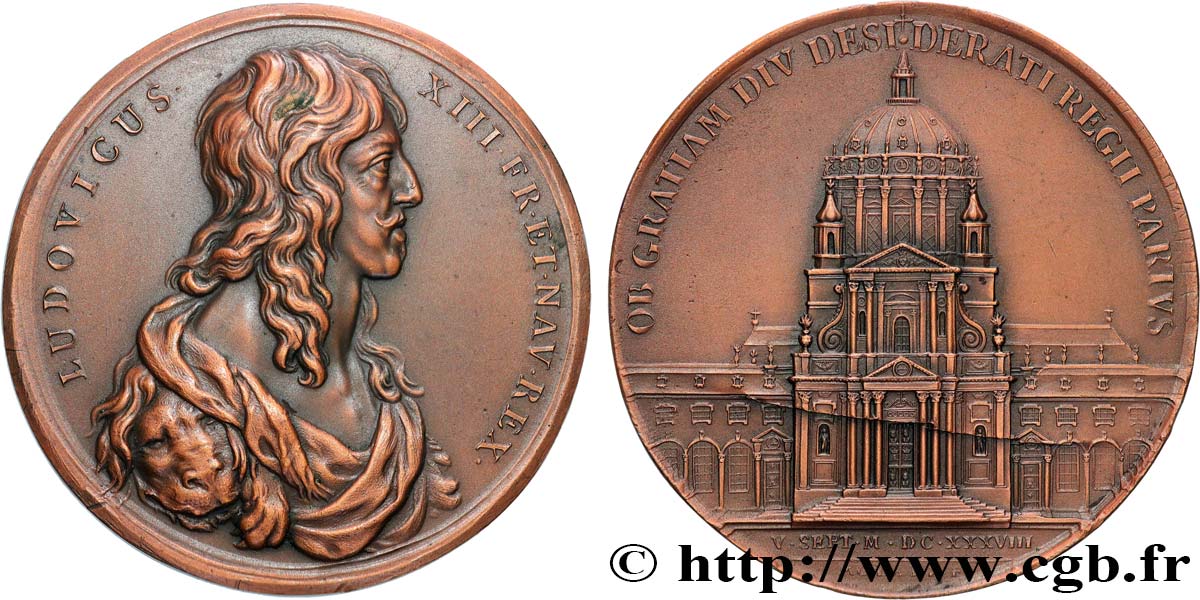 LOUIS XIII LE JUSTE Médaille du Val-de-Grâce, naissance de Louis XIV, refrappe SUP