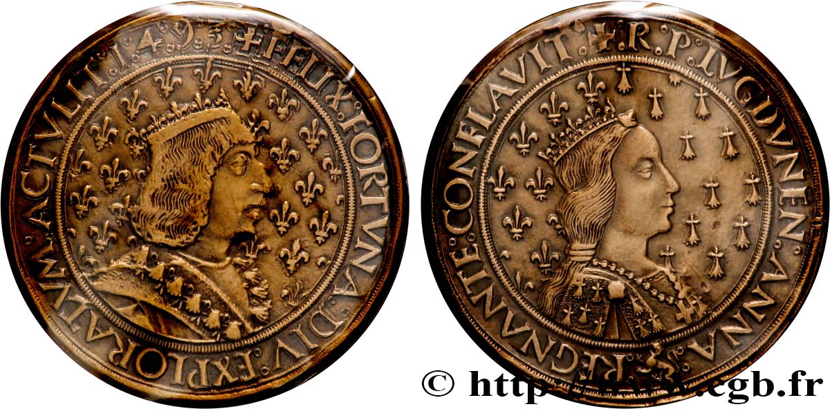 CHARLES VIII Médaille, Charles VIII et Anne de Bretagne, passage à Lyon, refrappe SPL