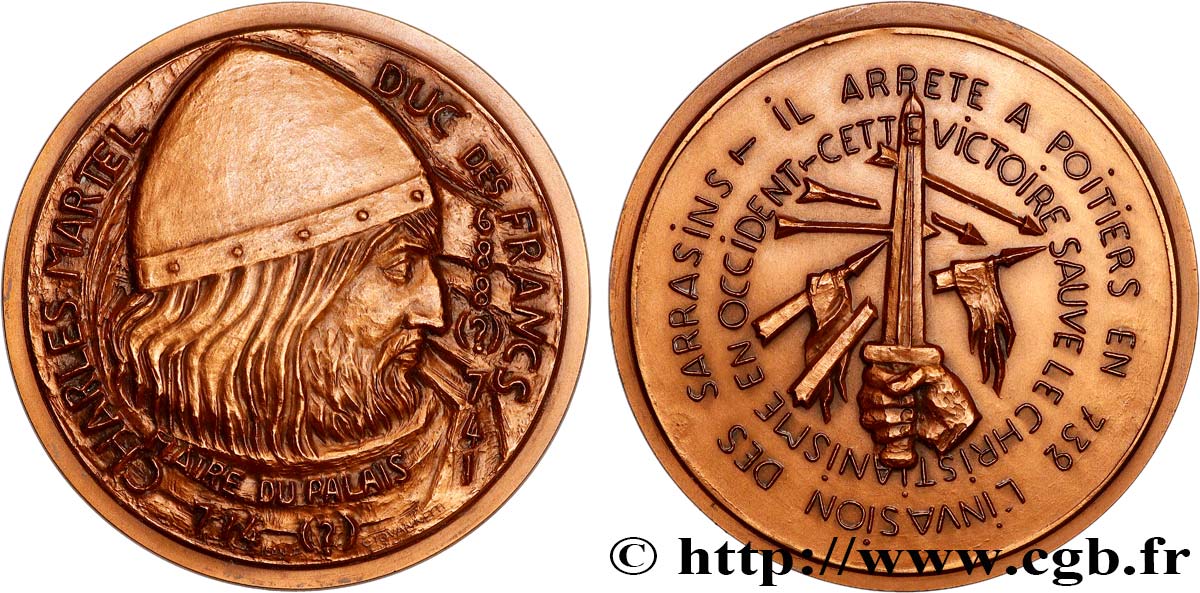 CINQUIÈME RÉPUBLIQUE Médaille, Charles Martel, duc des Francs, n°7 SUP
