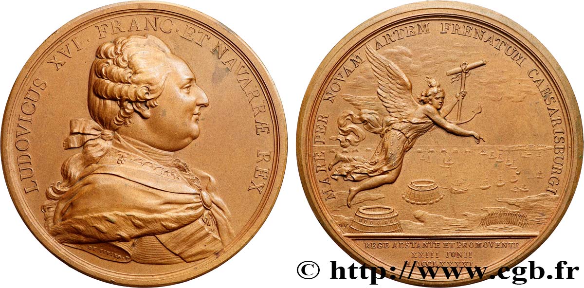 LOUIS XVI Médaille, Visite du Roi lors de la construction de la digue de Cherbourg, refrappe EBC