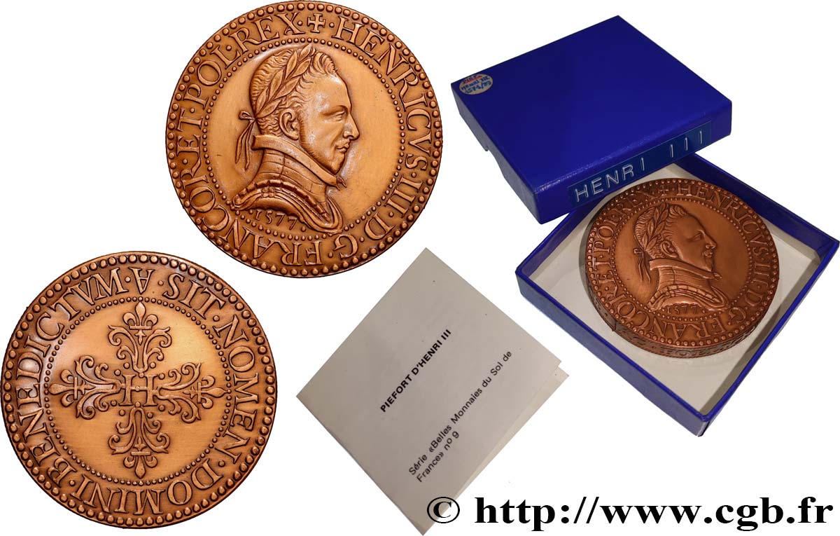 HENRY III Médaille, Reproduction du Piéfort du 1/2 Franc d’argent, n°262 AU