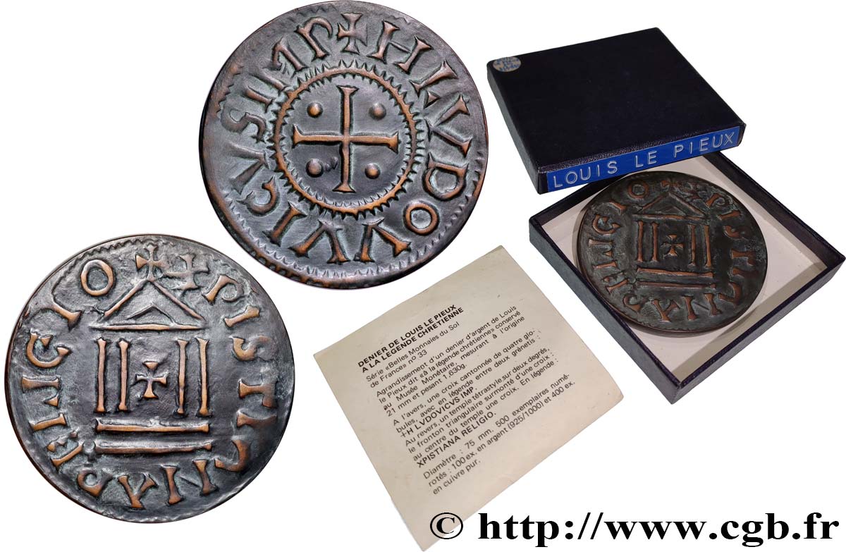 LUDWIG DER FROMME Médaille, Reproduction du Denier à la légende chrétienne, n°164 VZ
