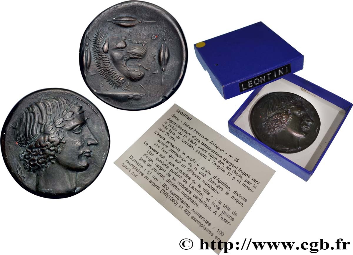 SICILIA - LEONTINO Médaille, Reproduction du Tétradrachme de Leontini, n°169 MBC+