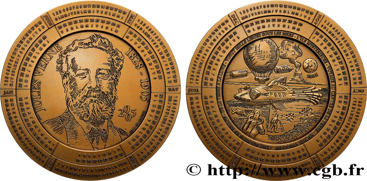 FUNFTE FRANZOSISCHE REPUBLIK Médaille calendrier, Jules Verne VZ