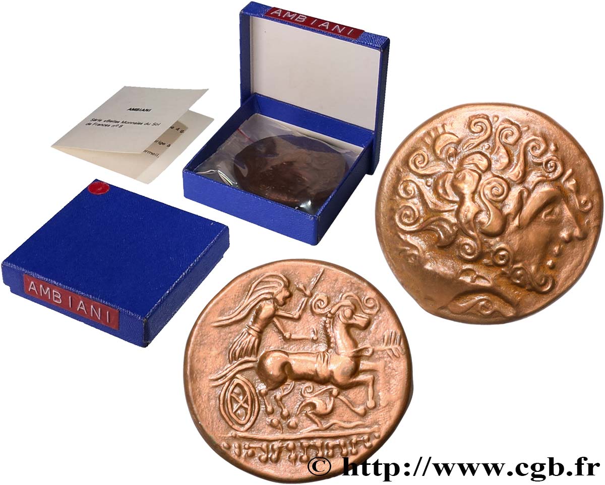 GALLIA BELGICA - AMBIANI (Región de Amiens) Médaille, Reproduction d’un statère, type à la tête barbue et à la cigogne, n°500 EBC
