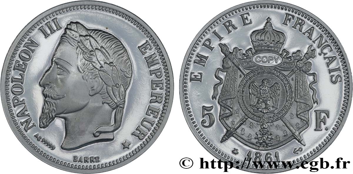 FUNFTE FRANZOSISCHE REPUBLIK Médaille, 5 francs Napoléon III, tête laurée, copie fST