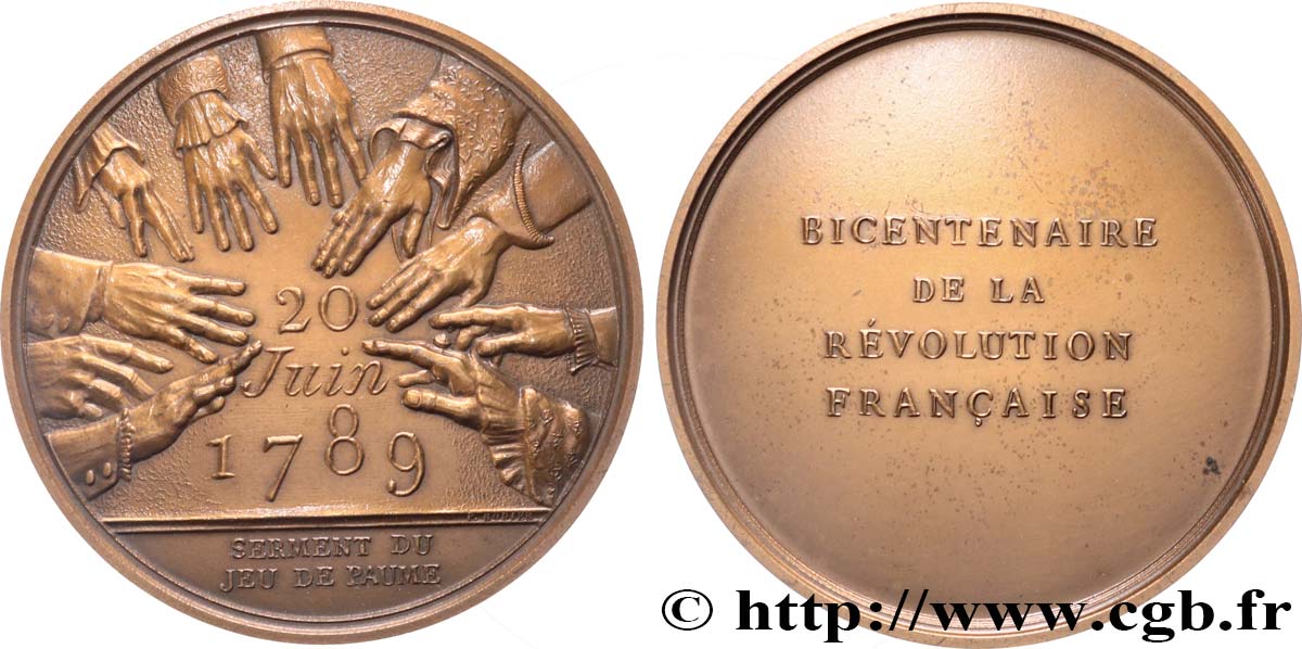 QUINTA REPUBLICA FRANCESA Médaille, Bicentenaire de la Révolution, Serment du jeu de Paume EBC
