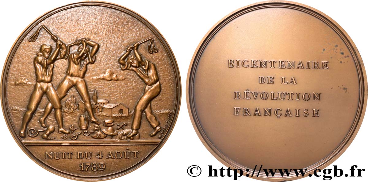 FUNFTE FRANZOSISCHE REPUBLIK Médaille, Bicentenaire de la Révolution, Nuit du 4 août 1789 VZ