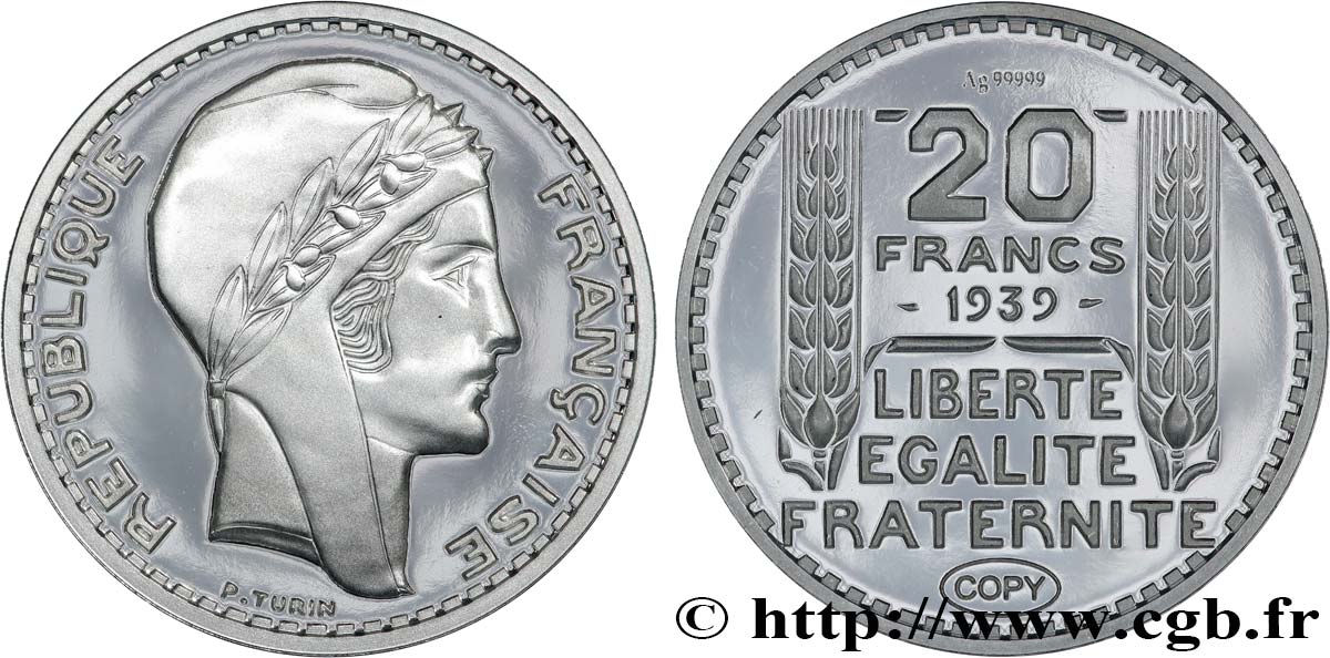 CINQUIÈME RÉPUBLIQUE Médaille, 20 Francs Turin, copie fme_863869 Médailles