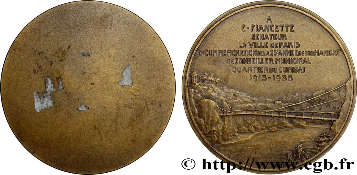 III REPUBLIC Médaille, Eugène Fiancette, tirage uniface du revers AU