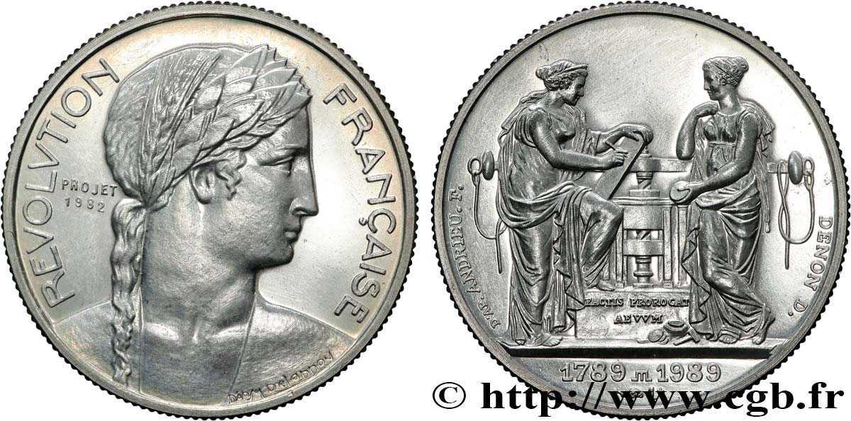 V REPUBLIC Médaille, Bicentenaire de la Révolution Française, Frappe de la Monnaie AU