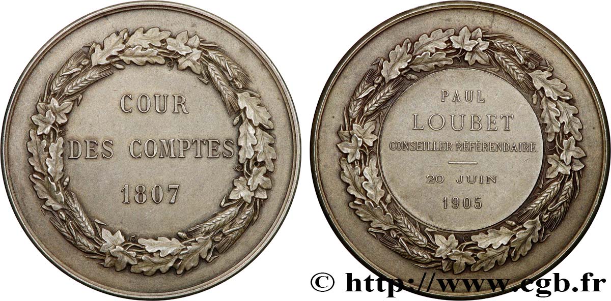 III REPUBLIC Médaille, Cour des comptes, Conseiller référendaire AU