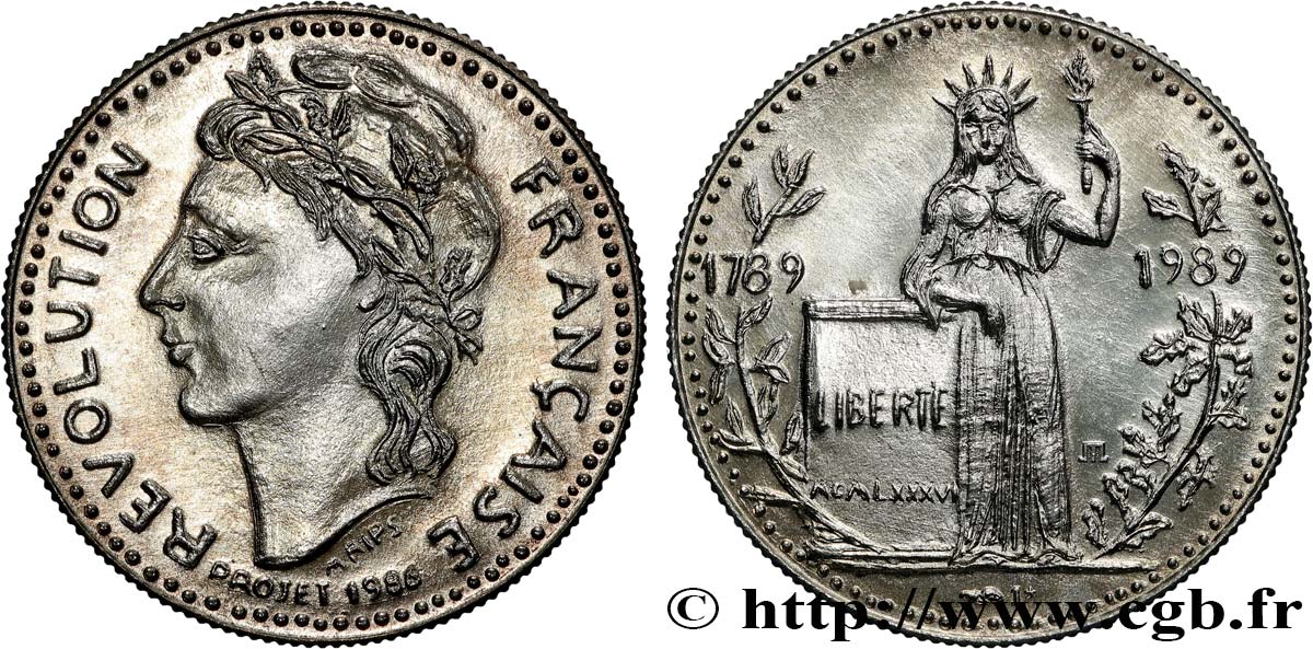 CINQUIÈME RÉPUBLIQUE Médaille, Bicentenaire de la Révolution Française, la Liberté SUP