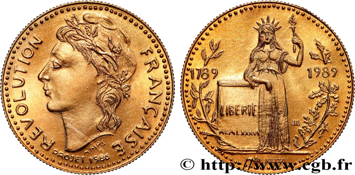 QUINTA REPUBLICA FRANCESA Médaille, Bicentenaire de la Révolution Française, la Liberté EBC