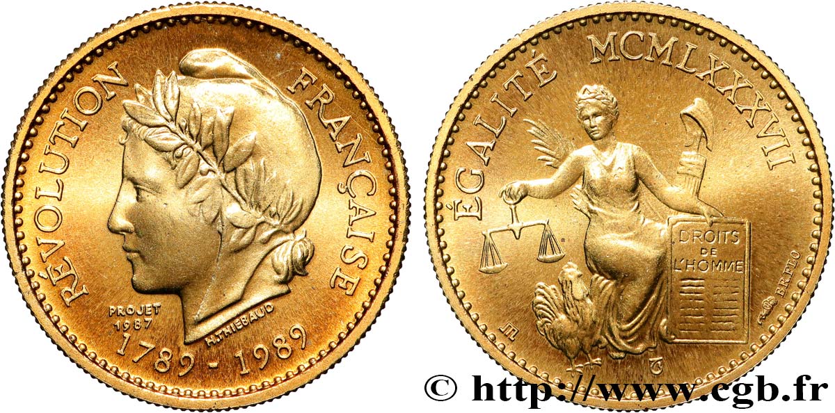 CINQUIÈME RÉPUBLIQUE Médaille, Bicentenaire de la Révolution Française, l’Égalité SUP