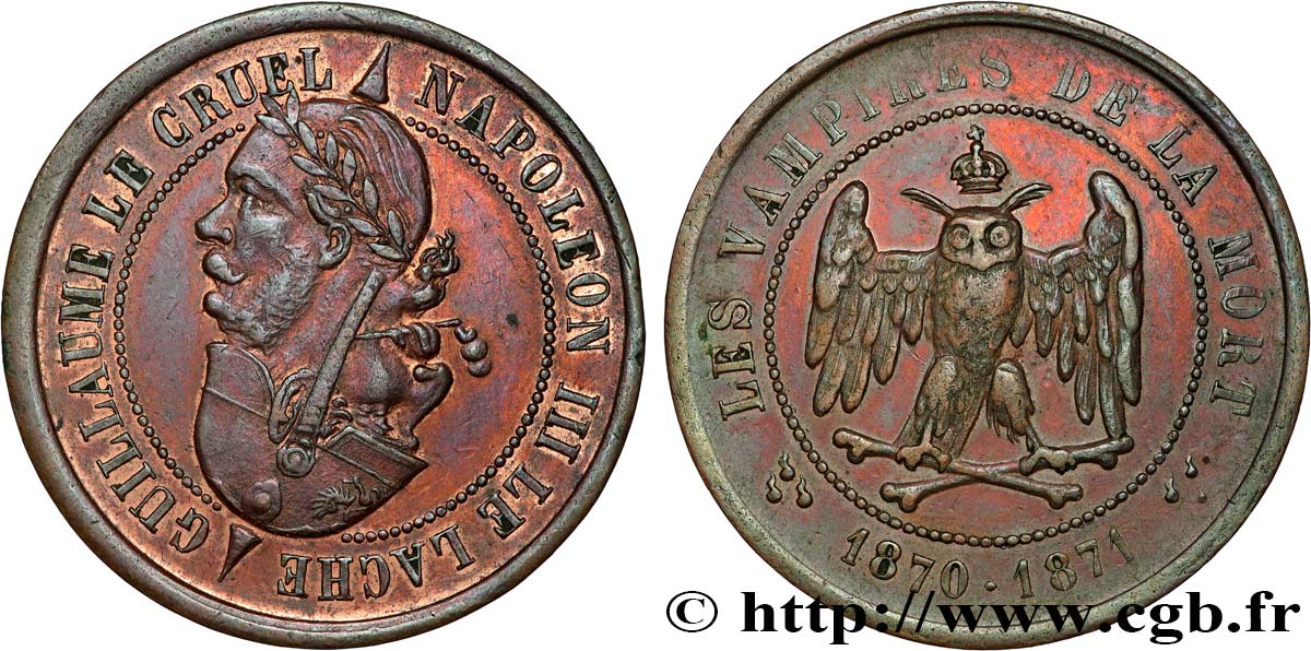 SATIRICAL COINS - 1870 WAR AND BATTLE OF SEDAN Médaille satirique, En tête-bêche AU/XF