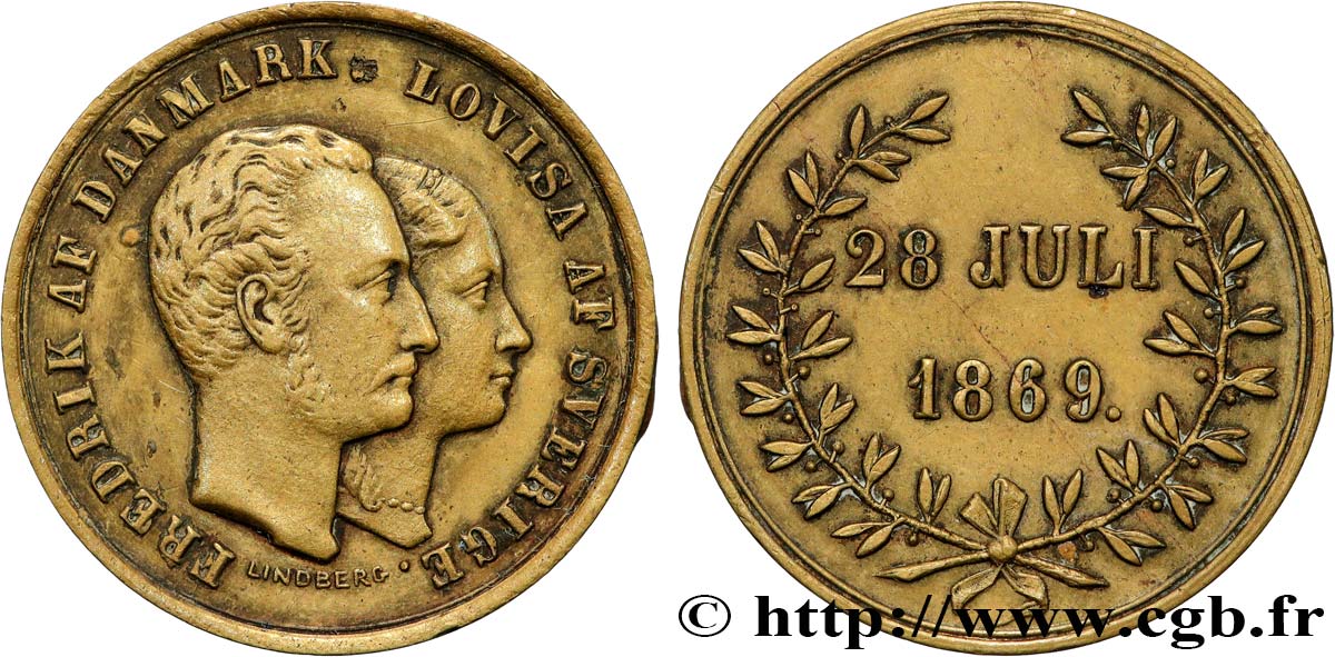 DANEMARK - ROYAUME DU DANEMARK - CHRISTIAN IX Médaille, Mariage du prince héritier Frédéric et Louise de Suède TTB