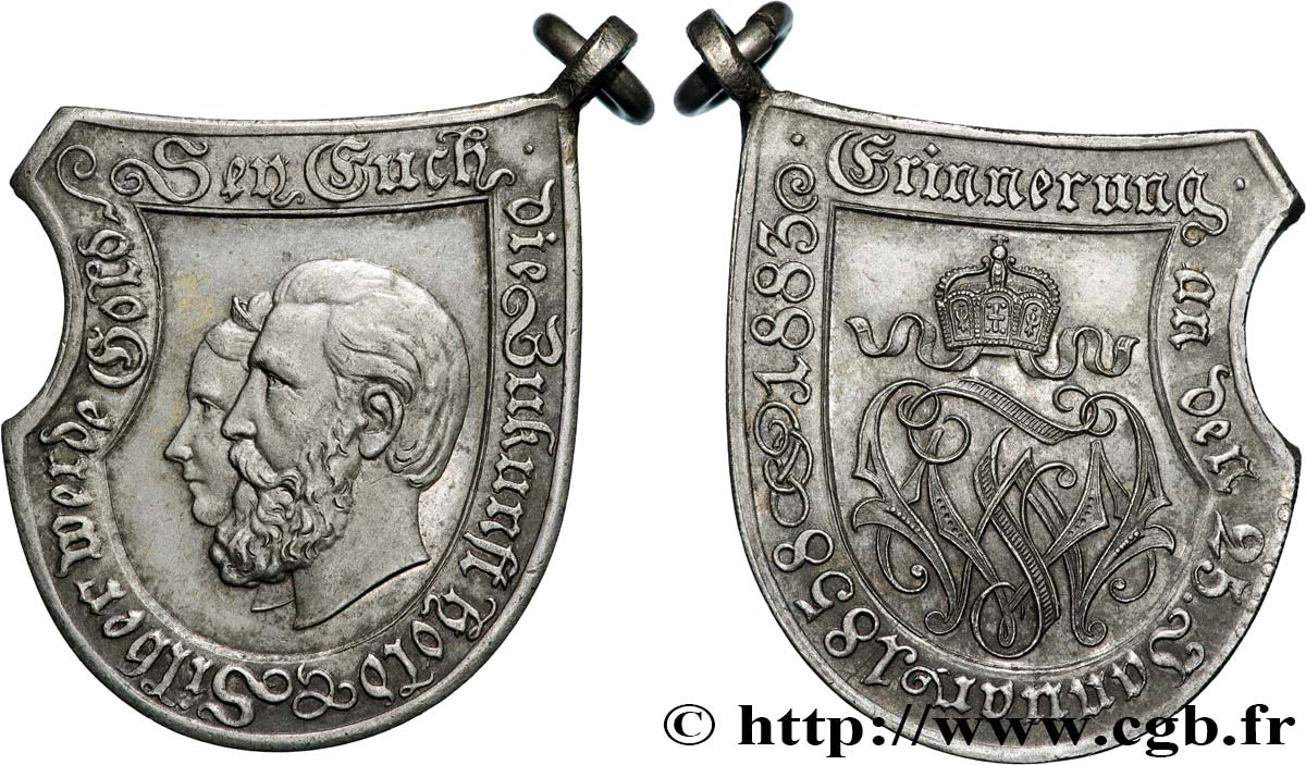 GERMANY - KINGDOM OF PRUSSIA - WILLIAM I Médaille, Noces d’argent de Frédéric Guillaume Prince de Prusse avec Victoria Adelaide Marie-Louise Princesse Royale d’Angleterre AU