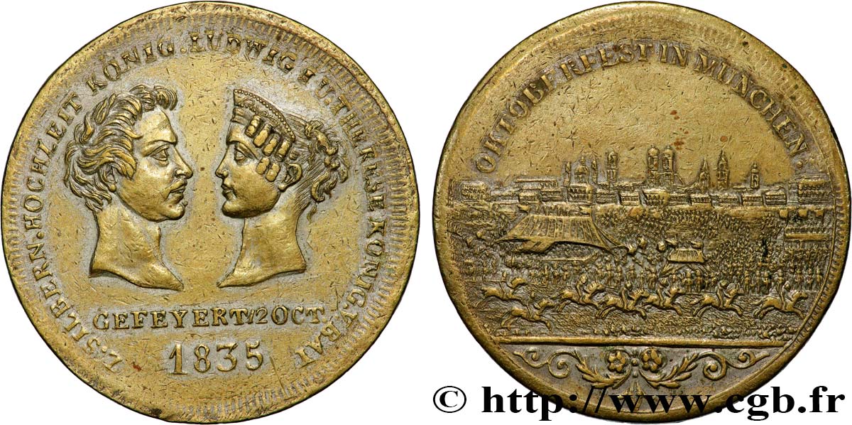 GERMANY - KINGDOM OF BAVARIA - LUDWIG I Médaille, Noces d’argent de Louis Ier Roi de Bavière et de Thérèse-Charlotte Luise VF/XF