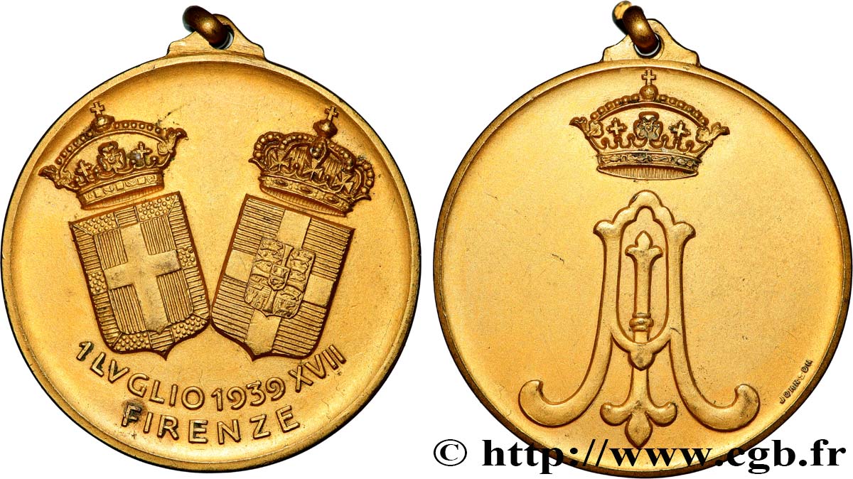 ITALY - VICTOR EMMANUEL III Médaille, Mariage du Prince Aimone de Savoie-Aoste, duc de Spolète et de la Princesse Irène de Grèce AU
