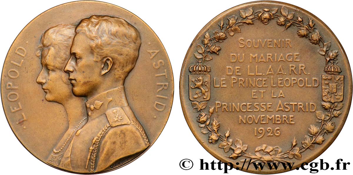 BÉLGICA - REINO DE BÉLGICA - ALBERTO I Médaille, Souvenir du mariage, Prince Léopold et Princesse Astrid MBC+