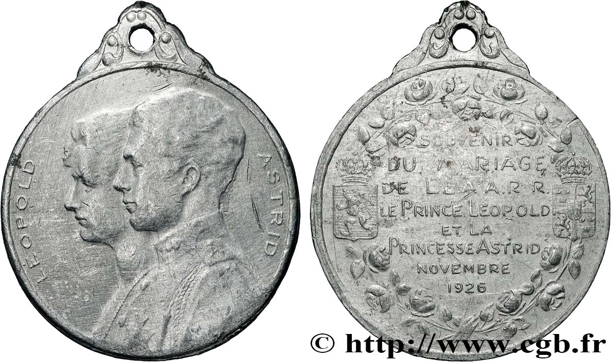 BELGIQUE - ROYAUME DE BELGIQUE - ALBERT Ier Médaille, Souvenir du mariage, Prince Léopold et Princesse Astrid TB+