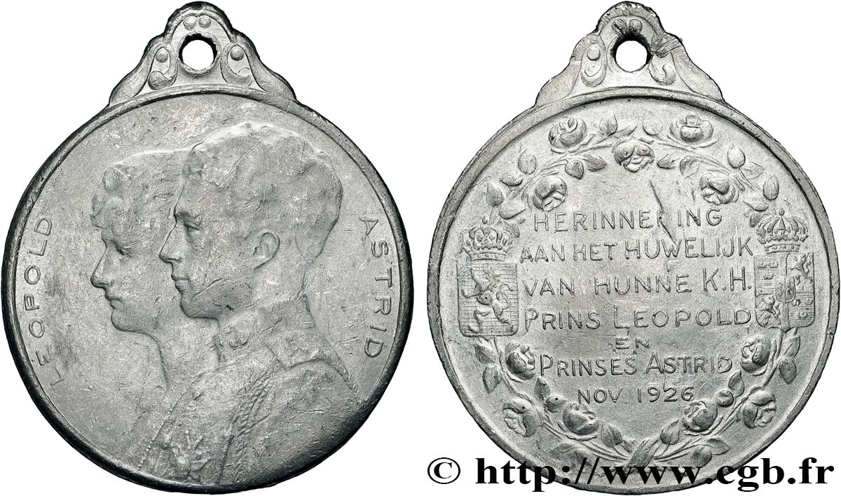 BELGIQUE - ROYAUME DE BELGIQUE - ALBERT Ier Médaille, Souvenir du mariage, Prince Léopold et Princesse Astrid TTB